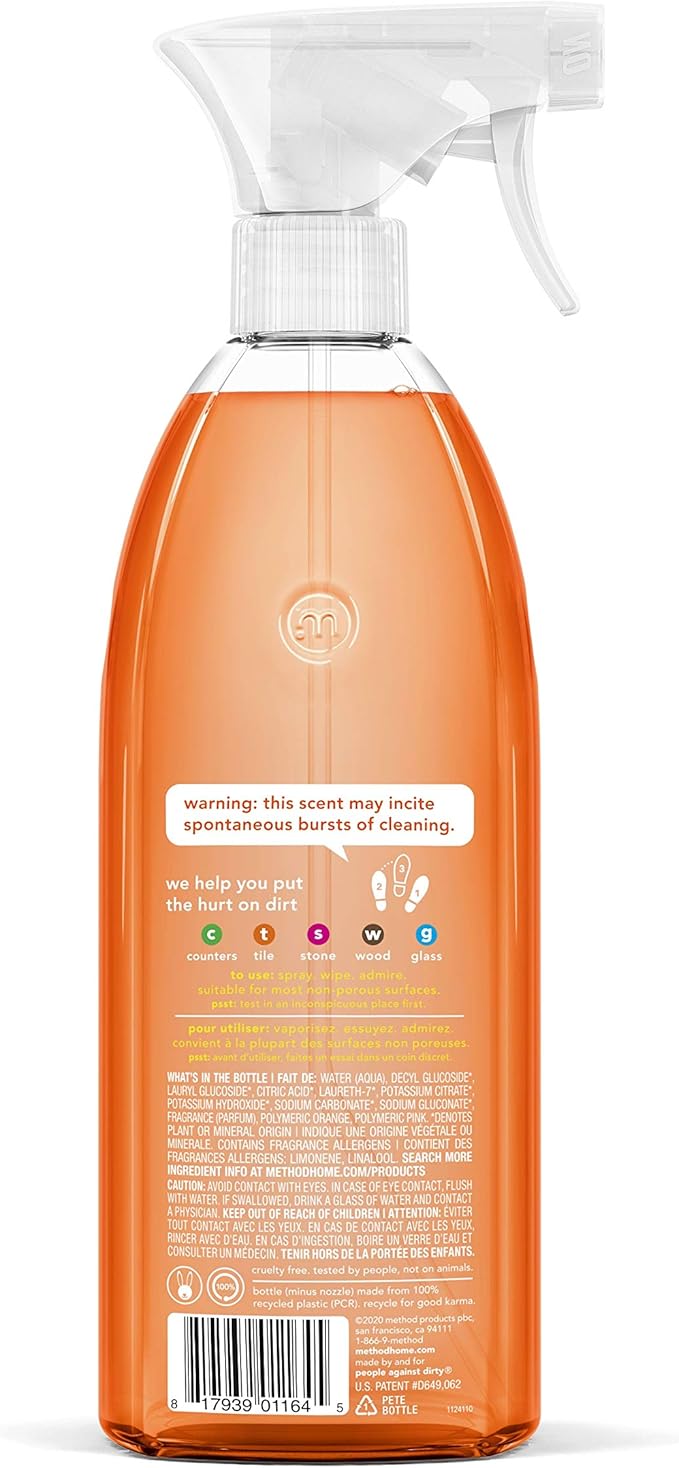 Method All-Purpose Cleaner, Clementine, 28 Ounce, 1 pack, Packaging May Vary