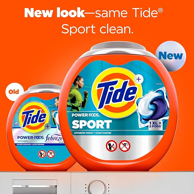 Tide Power Pods Sport Laundry Detergent Pacs, 63 Count, Advanced Sweat + Stain Fighter
