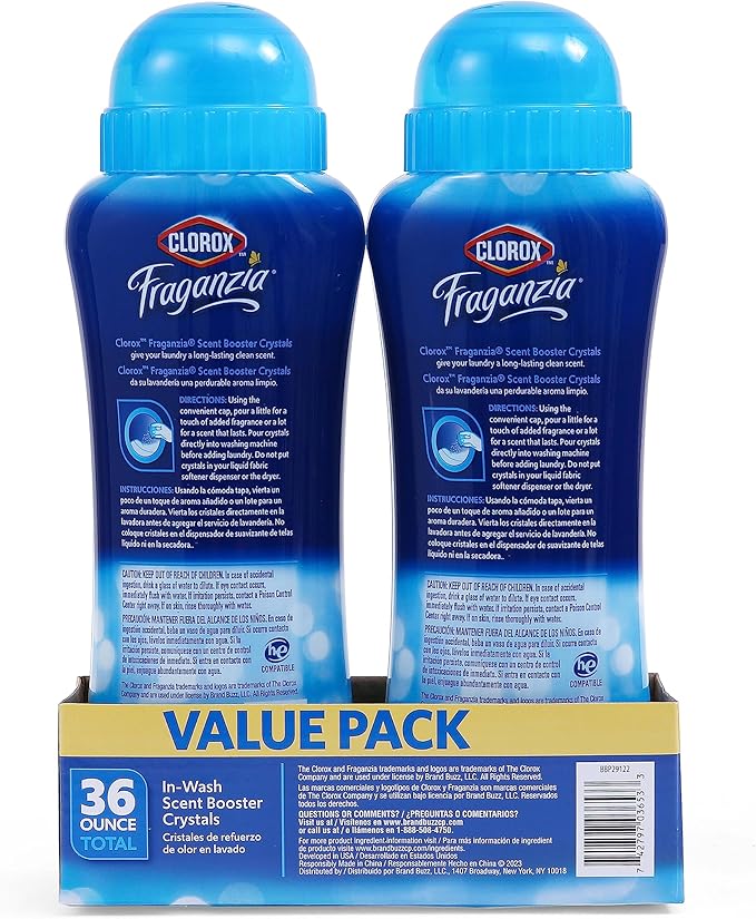 Clorox Fraganzia Laundry Scent Booster Crystals, In-Wash Fragrance Beads for Fresh-Smelling Clothes & Linens, Safe for All Fabrics & Colors, Linen Scent, 18 Oz, 2 Pack