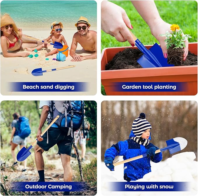 2 Pack Beach Shovels for Kids, 27.2" Long Detachable Kids Shovel with Wood Handle Metal Spade Sand Shovels for Digging Shoveling Sand Snow Gardening Tools Sandbox Toys for Kids Adults Gifts (Blue)