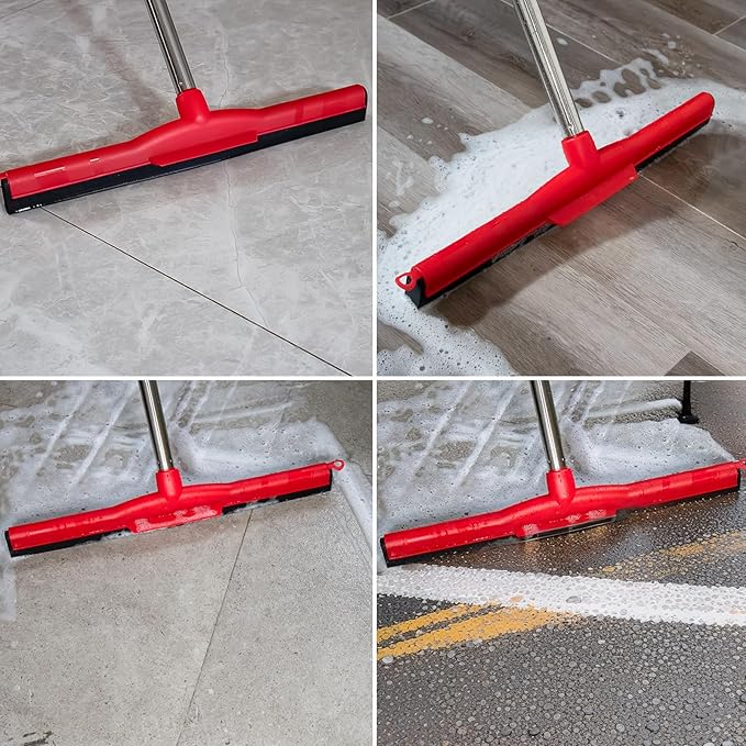 Water Broom & Floor Squeegee Scrubber with 51" Adjustable Pole & EVA Foam Blade – Indoor/Outdoor Use for Garage, Patio, Bathroom, Tile, Marble