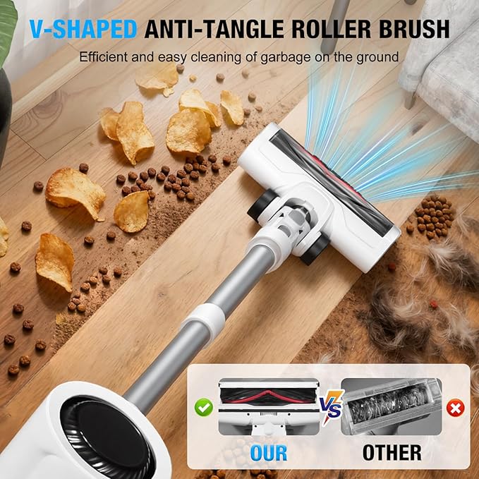 BMeetW Cordless Vacuum Cleaner with, LED Screen Stick Vacuum Cleaners for Home, Lightweight Powerful Suction Vacuum, 6-in-1 Rechargeable Vacuum for Carpets, Pet Hair, Hardwood Floors