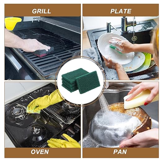 uxcell 5Pcs Scrubber Scouring Pad, 9.1 x 5.9 Inch 180 Grits Drill Power Brush Rectangle Scrub Pads Discs Polishing Pad for Household Furniture Automotive Cleaning, Green