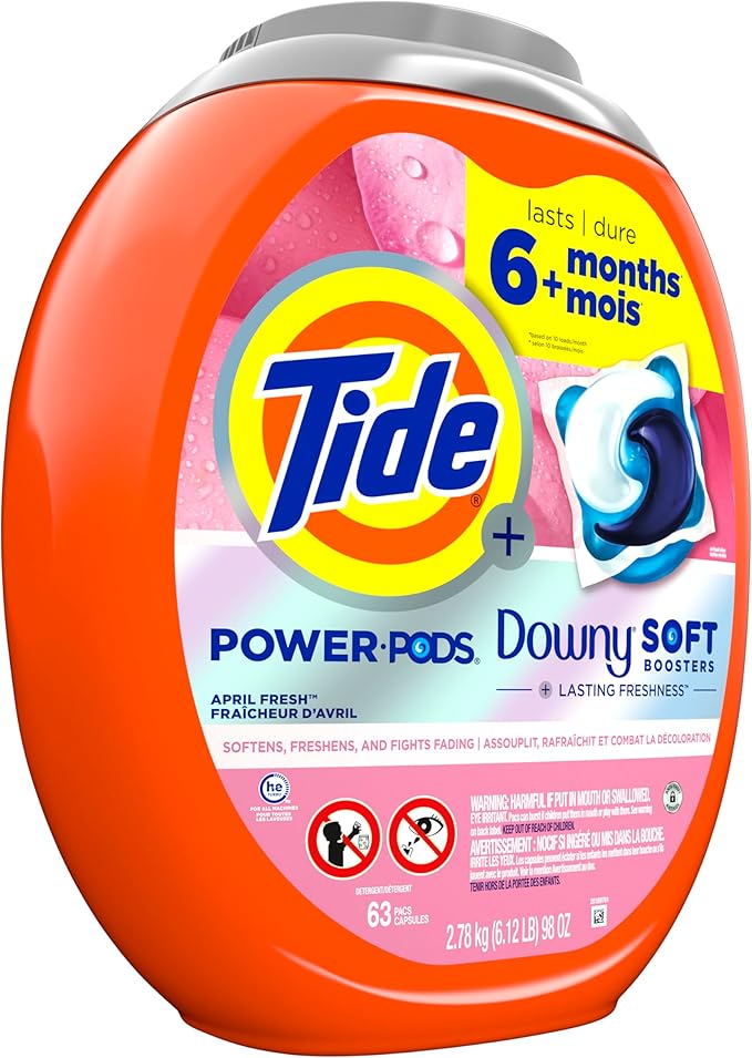 Tide Power PODs + Downy Laundry Detergent Pods, 63 Count, Soft Boosters + April Fresh