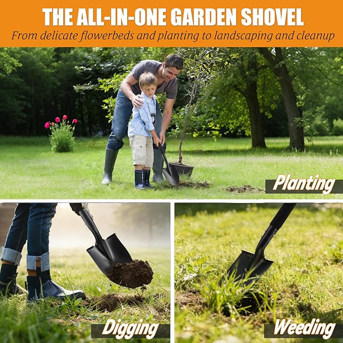 Garden Shovels for Digging, 31 Inch Small Shovel, Heavy Duty Metal Digging Shovel with D-Handle Grip, Short Kids Shovels for Digging, Mini Spade Shovel for Gardening, Camping, Beach, Car, Snow Removal