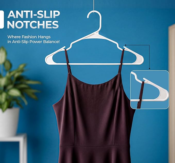 Beddora Plastic Hangers 20 Pack,White Clothes Hangers for Closet Organization and Storage Space-Saving Design, Kids & Adult Coat Hanger for Suits, Shirt & Percheros Ganchos para Colgar Ropa Hangars