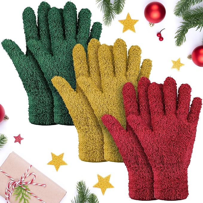 Patelai 3 Pairs Microfiber Plant Dusting Gloves Leaf Cleaning Gloves for Indoor Plants, Blinds, Furniture, House (Brown,Dark Green,Dark Red,Small)