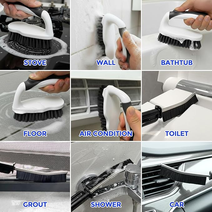 Scrub Brush - 6 Pack, Scrub Brushes for Cleaning, Heavy-Duty Scrub Brush, Stiff Bristles Cleaning Brush, for Kitchen, Bathtub, Floor and Wall Surfaces, Black