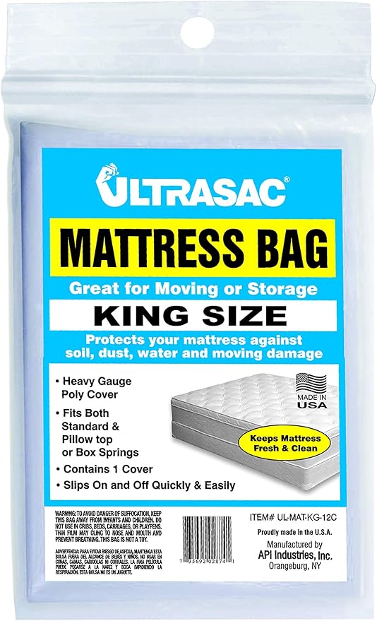 Ultrasac - King Size Waterproof Mattress Cover, 2 Mil (eq), 88” x 96”, Clear, 1 Count - Moving & Storage