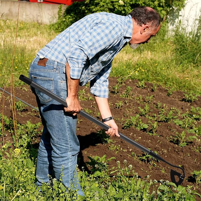 Hardened Hollow Hoe with Long Handle 48 inch Heavy Duty Garden Hoe Tool - Ergonomic Weeding Tool for Lawn, Yard & Farm, Rust-Resistant Steel with Comfort Grip, Easy Adjust & Storage