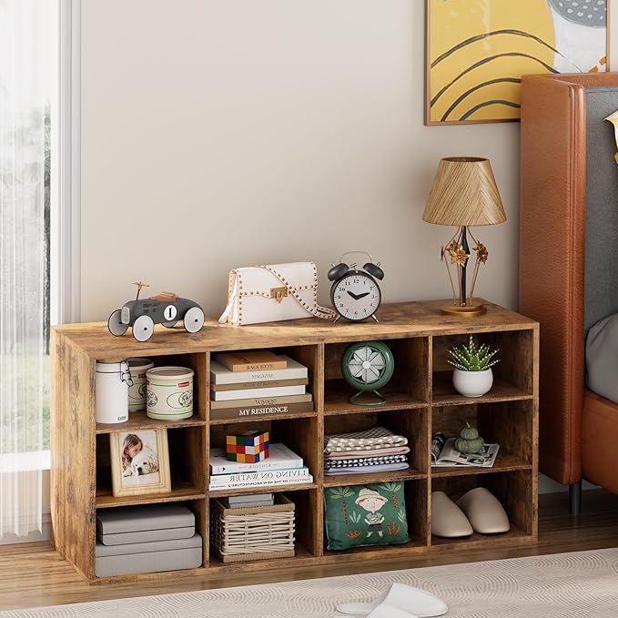 Garden 4 you Shoe Storage Bench, Cubby Shoe Rack with 12 Cubbies, 3-Tier Wood Shoe Rack Organizer, Shoe Organizer Cabinet for Entryway, Hallway, Closet and Garage, Brown