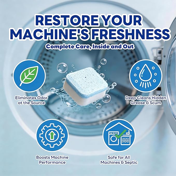 Washing Machine Cleaner Tablets - 24 Count, Deep Cleaning Descaler for Front & Top Load Washers | Removes Odor & Residue | Easy-to-Use Cleaning Tabs for Monthly Maintenance