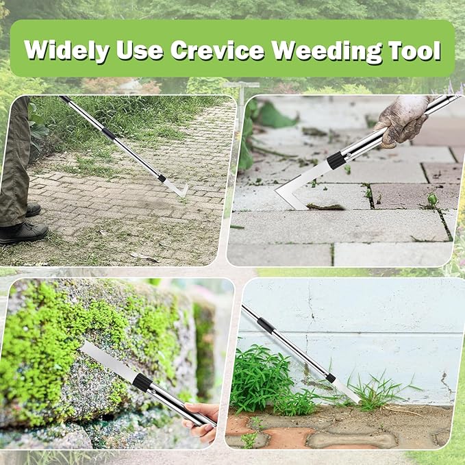 2 Crack Weeder Tool Set, 59" Long Handle Crevice Weeding Tool for Gardening Weed Remover, Manual Crack Weeder Puller, Durable Weeding Tool for Patio Sidewalk Driveway Cracks
