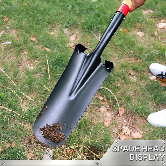 Drain Spade Shovel, Garden Drain Spade, Trenching Shovel, Woode D-Handle, Steel Y-Grip, 45 Inch Spade for Digging Transplanting & Edging (Red)