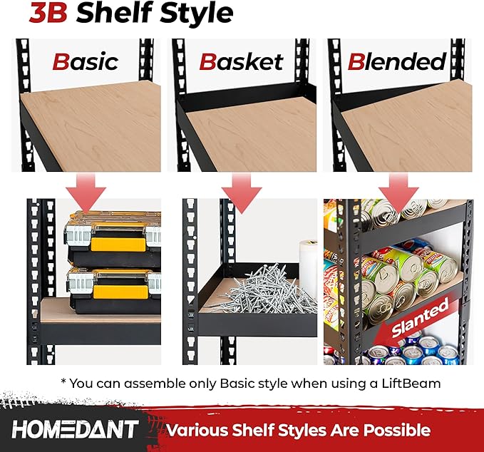 HOMEDANT 47.7" W Deep 5 Tier Heavy Duty Garage Shelving Adjustable Metal Rack Storage Shelves Standing Shelf Unit Organizers Industrial Warehouse Basement Black 2Pack