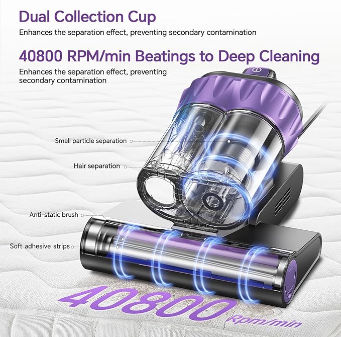 Mattress Vacuum Cleaner, 18Kpa Bed Vacuum Cleaner with 253.7nm UV-C Light, 150°F Heat, HEPA Filter & Ultrasonic, Versatile Handheld Vacuums for Bed, Sofa, Couch, Crib Gift Ideas for Women