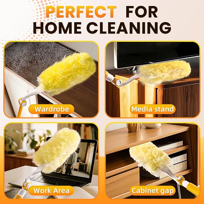 Heavy Duty Duster Refills, Disposable Dusters Kit for Cleaning Dusting Furniture Blind Ceiling Fan, Multi Surface 360 Feather Duster(25)+3FT Extended Handle