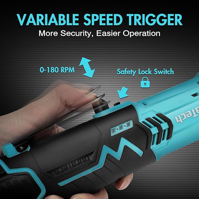 DURATECH Extended Cordless Ratchet Wrench, 3/8" 12V 44 Ft-Lbs Long Neck Electric Ratchet Wrench with 2-Pack 2.0Ah Li-Ion Battery, 1 Hour Fast Charger, 10 Sockets Accessories & Variable Speed Trigger