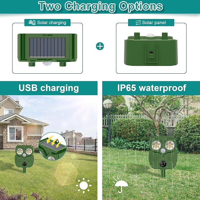 Ultrasonic Animal Repellent - Deer, Squirrel, Cat Repeller Outdoor Sonic Fortress Pro Solar Waterproof Solar Powered Ultrasonic Device for Garden & Yard Professional Deer Repellent Devices(1 Pack)