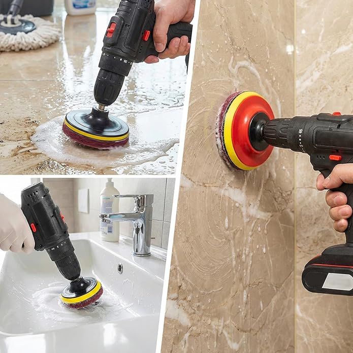 4 pcs 4.76 Inch Bathtub non scratch Scrub Pads, Drill Brush Attachments for Cleaning, Non-Scratch Scouring Pad, Scrub Polishing Scouring Pads for Household Cleaning