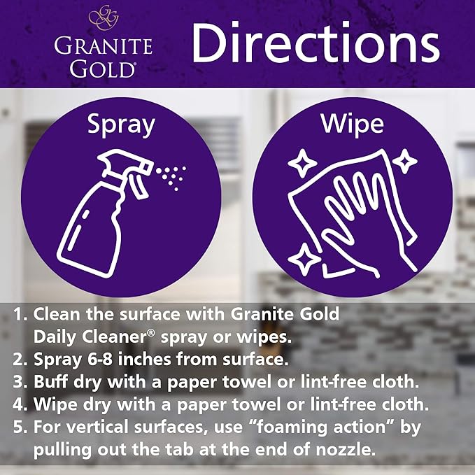 Granite Gold Polish Spray, Streak-Free Shine for Granite, Quartz, Marble, Travertine, Natural Stone Countertops, 24 Fl Oz (Pack of 2)