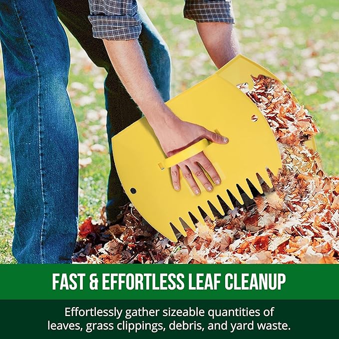 GardenHOME Leaf Scoops Hand Rakes, Large Leaf Grabbers for Yard Work and Garden Use, Clear and Collect Garden Rake, Leaf Scooper and Claws for Leaves, Lawn Debris, and Trash Cleanup, Yellow
