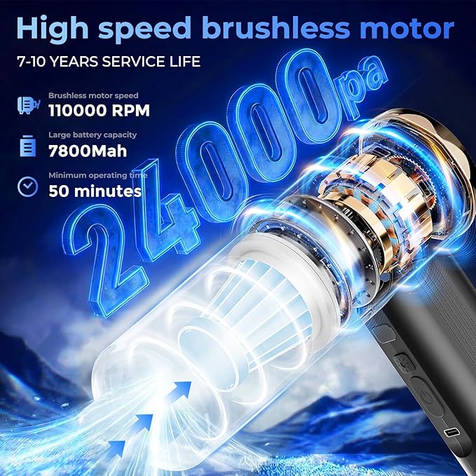 Smart Handheld Vacuum Cleaner, Black, 24000Pa Suction Power, 50 min Run time, 5-in-1 Multifunction Design, Dual Sensor chip, brushless Motor
