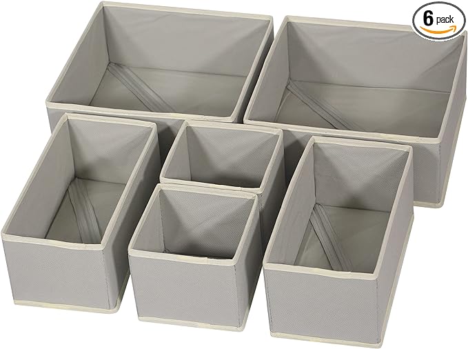 DIOMMELL Foldable Cloth Storage Box Closet Dresser Drawer Organizer Fabric Baskets Bins Containers Divider with Drawers for Clothes, Underwear, Bras, Socks, Lingerie, Clothing, Set of 6