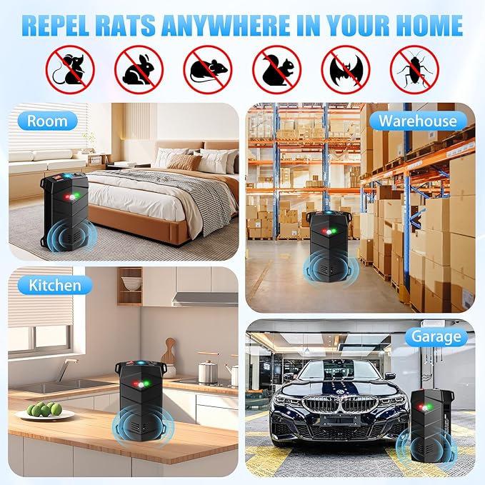 Rodent Repellent for Car Engines, Mouse Repellent Ultrasonic Rodent Repeller, Variable Frequency Ultrasonic&LED Strobe Lights, Keep Mice Away from Car Engines, Rooms, Indoors, Outdoors (2-Pack)