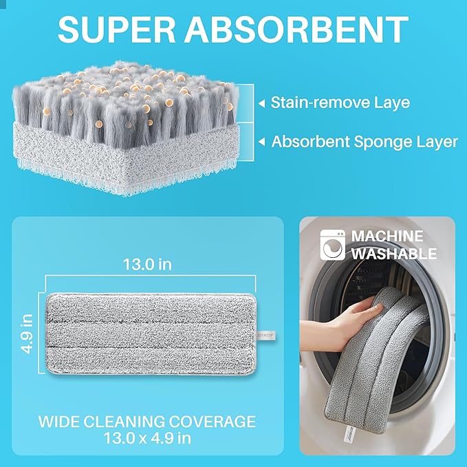 JOYMOOP 8L Large Capacity Flat Mop System with Extension Handle, Ideal for Floor, Window, and Wall Cleaning - Includes 3 Washable Microfiber Pads for Wet and Dry Use
