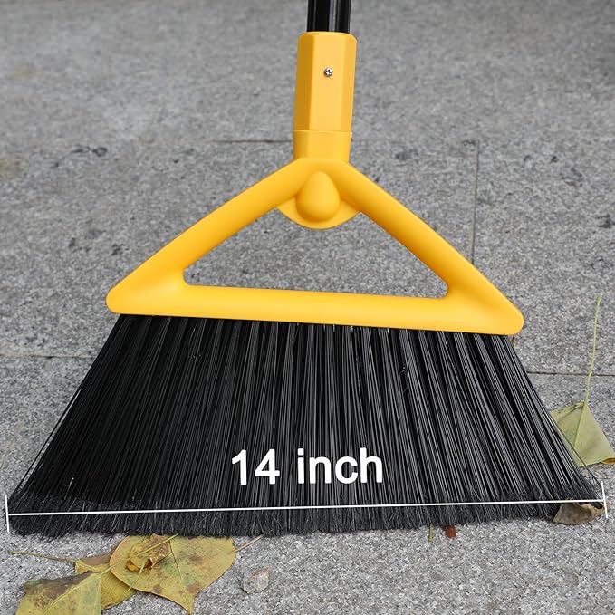 Heavy Duty Angle Broom 3 Pack - Yellow Broom for Outdoor & Indoor, Garage, Driveway, Sidewalk, Kitchen & More, Long Handle