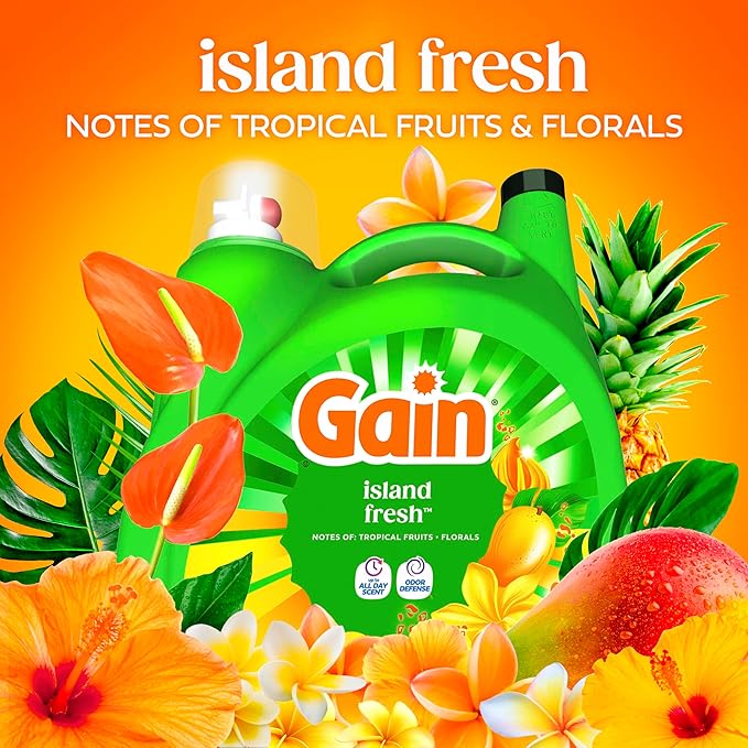 Gain Liquid Laundry Detergent, Now with Odor Defense, Island Fresh Scent, 132 fl oz, 100 Loads (Packaging May Vary)