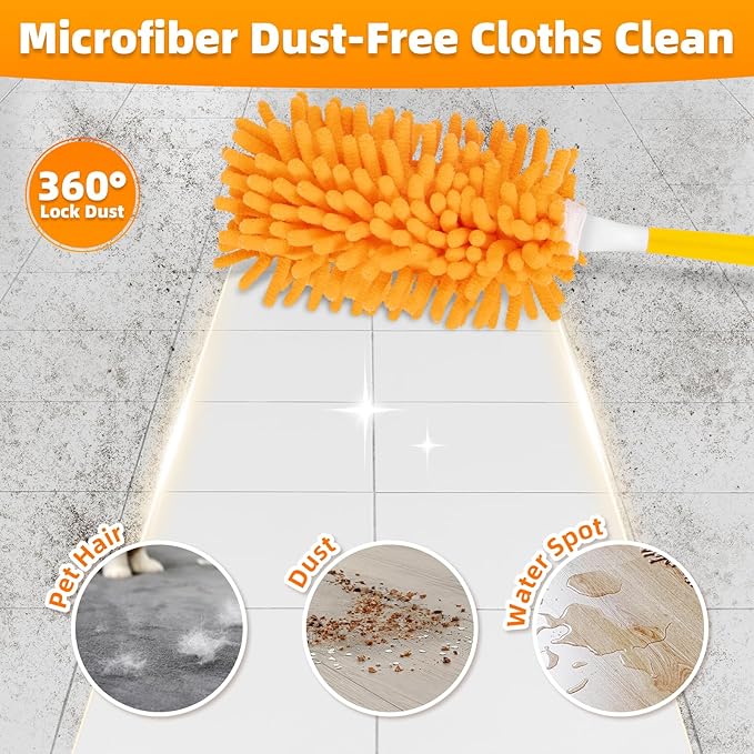 8 Pack Reusable Duster Refills Compatible with Swiffer Hand Duster, Washable Microfiber 360 Heavy Duty Dusters Refills for Dusting Cleaning(Include 1 Handle & Laundry Bag)