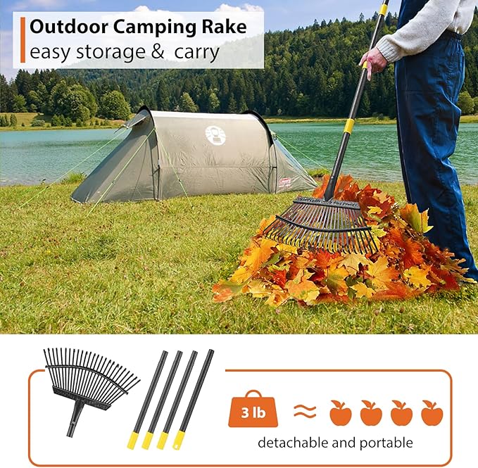 Rake for Leaves Heavy Duty, Large Garden Leaf Rakes for Lawns, 65 Inch Gardening Rake with Back-Saving Long Handle, 18.5” Wide 25 Tines Head for Quick Cleanup Yard Grass Clippings, Anti-Rust