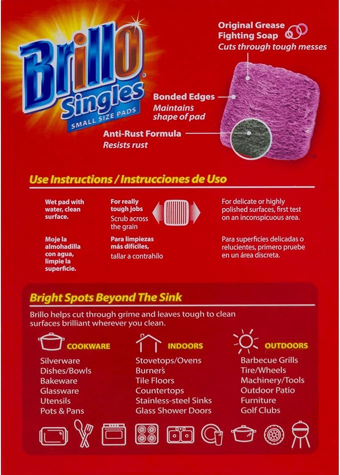 Brillo Single Use Steel Wool Soap Pads, Smaller Size Original Red Scent, 15 Count Pack of 1