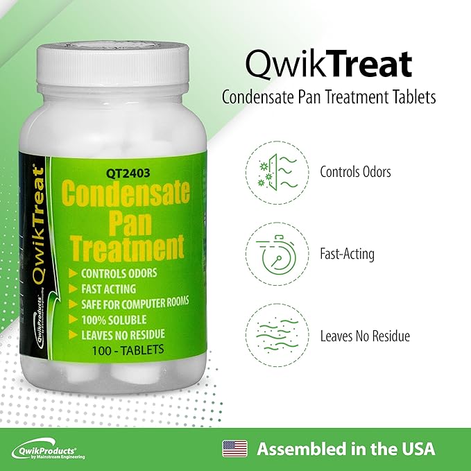 QwikTreat Condensate Pan AC Drain Line Tablets, AC Drain Line Cleaner, Remove HVAC Pipe Clogs and Control Odors for Effective Maintenance, 100 Tabs