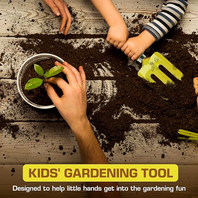 Rugg Kids' Garden Hand Fork, Mini Steel Digging Tool with Wooden Handle, Gardening Tool for Children, Yellow