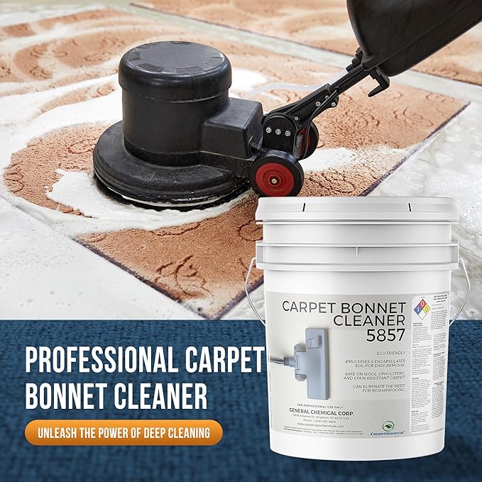 Bonnet Cleaner 5857 - Heavy Duty Shampoo Carpet Freshener Solution for Machine - Fast Drying & Pet Safe Carpet Shampoo for Rotary Cleaners, Commercial, & Industrial Use - 5 Gallon Pail