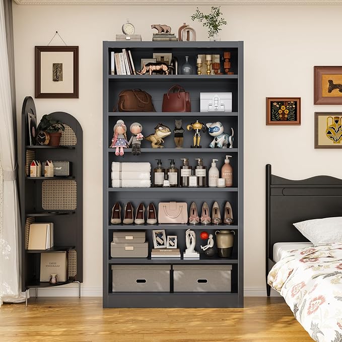 55" Storage Cabinet with 6 Adjustable Shelves (8 Tiers Total), Metal Shelving Unit for Garage, Pantry, Office – Easy Assembly, Durable Freestanding Organizer (Black, 7 Tier-55"H x 27.6"W x 11.8"D)