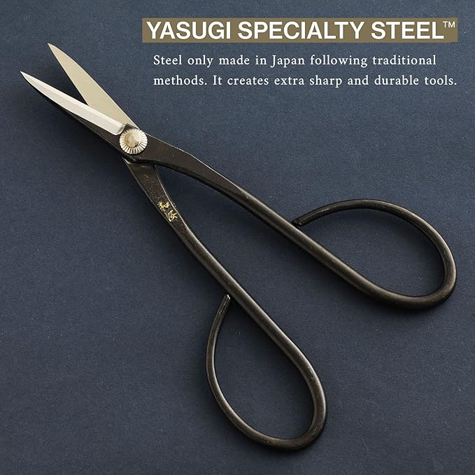 Wazakura Yasugi Steel Series Satsuki Bonsai Trimming Scissors, Made in Japan 7inch (180mm), Japanese Garden Snip Tools, Bonsai Tree Branch Leaf Pruning Shears - Yasugi Steel Satsuki Scissors
