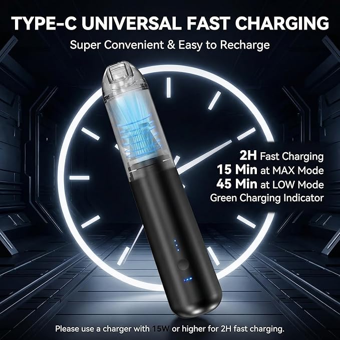 QQT Portable Cordless Handheld Vacuum Cleaner,8000/10000Pa Strong Suction,4-in-1 Mini Vacuum with 2 Modes,Practical and Detachable Nozzles,Lightweight for Home,Office, Car,Pet Hair Cleaning,Black