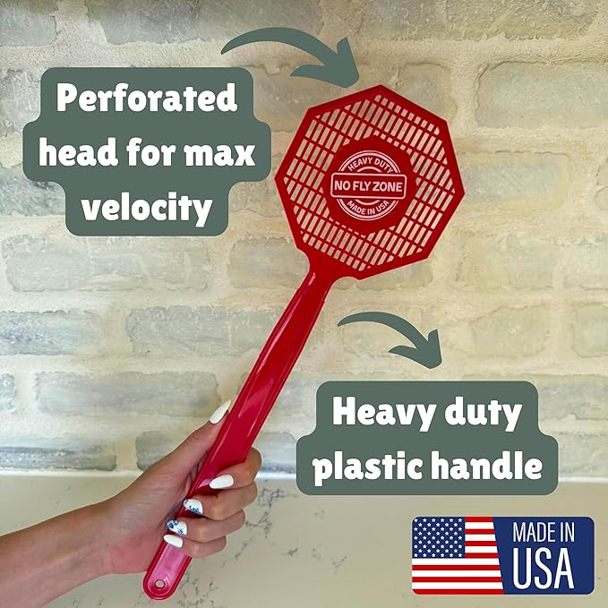 Made in USA Fly Swatter - 2 Pack – Heavy Duty Plastic Flyswatters for Indoor & Outdoor Use