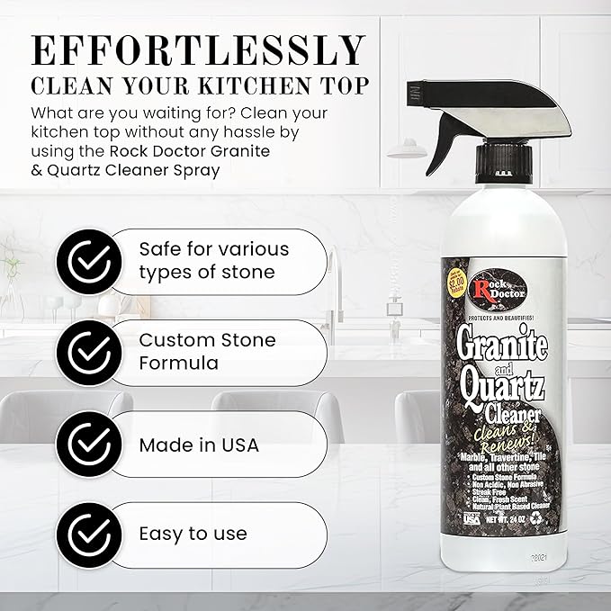 Rock Doctor Granite and Quartz Cleaner 64oz. Cleans Tile, Marble, Kitchen Countertop, and Natural Stone Surfaces, Streak-Free Shine Pack of 1