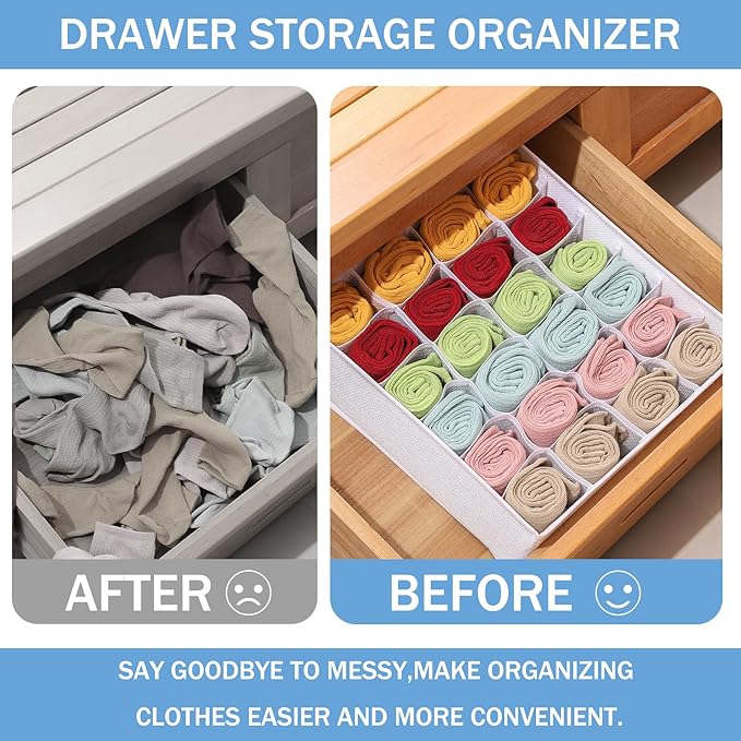 Foldable Storage Cubes Drawer Underwear Organizer Dividers， under Cabinet Organizer 24-Cell Fabric Storage Boxes for Lingerie,Socks,Ties （White）
