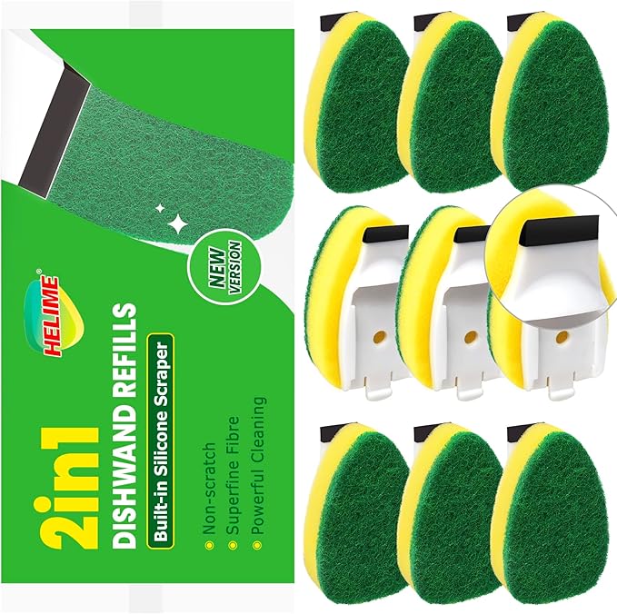 Dishwand Refills Sponges Heads - Non Scratch Dish Wand Refill Replacement, Heavy Duty Scrub Dots Brushes Dispenser, Soap Dispensing Scrubbers, Dishwashing Cleaner Supplies Kitchen Sink Dishwasher Tool