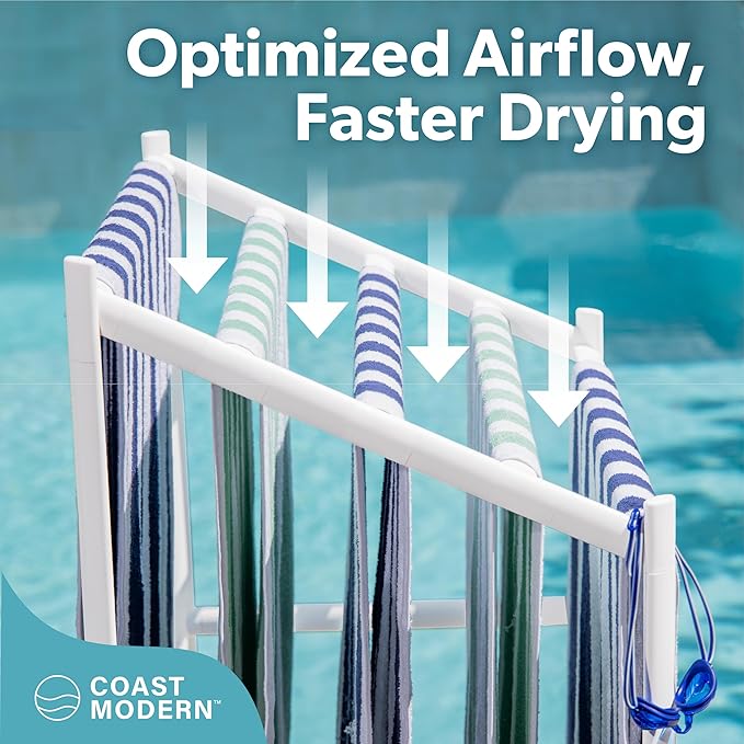 Coast Modern Pool Towel Rack – Choose Your Color - Outdoor & Indoor 5 Beach Towel PVC Drying Rack