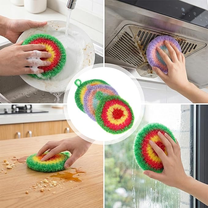 5 Pcs Reusable Dish Cloths 6.3" Dishwashing Towels Set Dish Sponge Cleaning Scrubber Cloth Round Non Scratch Kitchen Cleaning Cloths Hangable Housework Scouring Pad