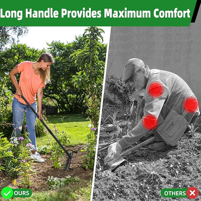 76.8" Garden Hoe and 12 Tines Rake 2-in-1 Garden Tool for Weeding, Garden Cultivator with Adjustable Long Handle Heavy Duty Weed Puller Stirrup Hoe for Ditching, Seeding, Loosening Soil