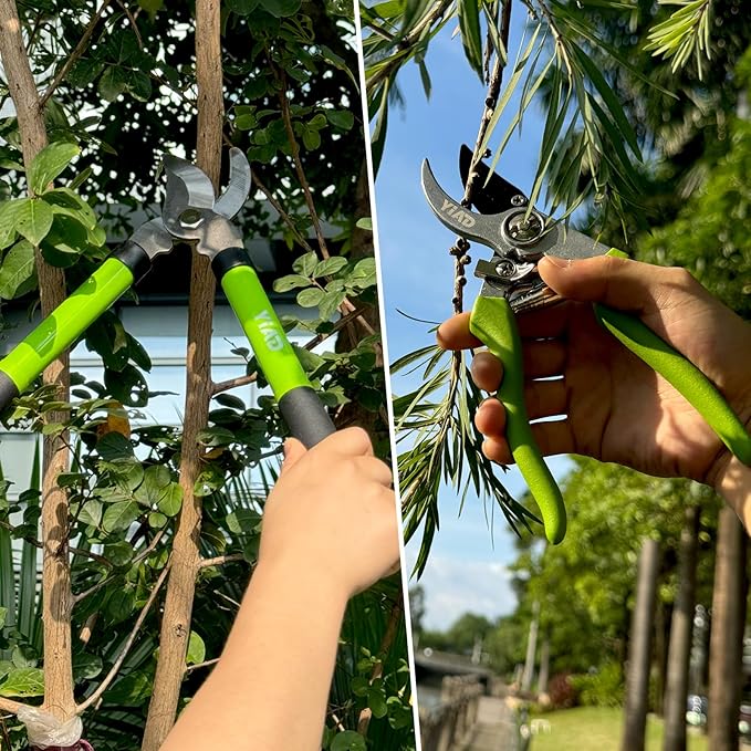 YIAD Garden Pruning Set with Lopper & Shears, 1.5-0.5" Cutting Capacity, Sharp Steel Blade, Ergonomic Handle, for Tree Branch Trimming, Fruit Tree, Shrub, Hedge, Garden Yard Flowers Plants