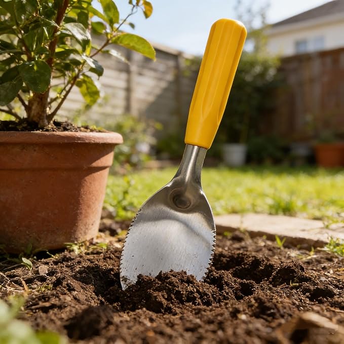 9" Small Weeding Trowel with Serrated Edge, Stainless Steel Digging Trowel Garden Shovel with Good Grip Handle for Digging, Planting, and Loosening Soil Potted Plants